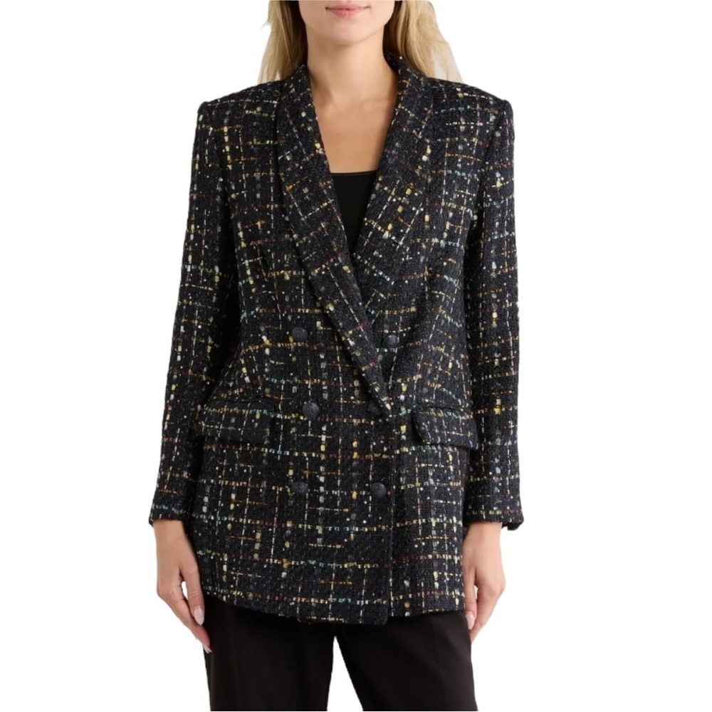L’Agence Jayda Relax Fit Double Breasted Tweed Blazer